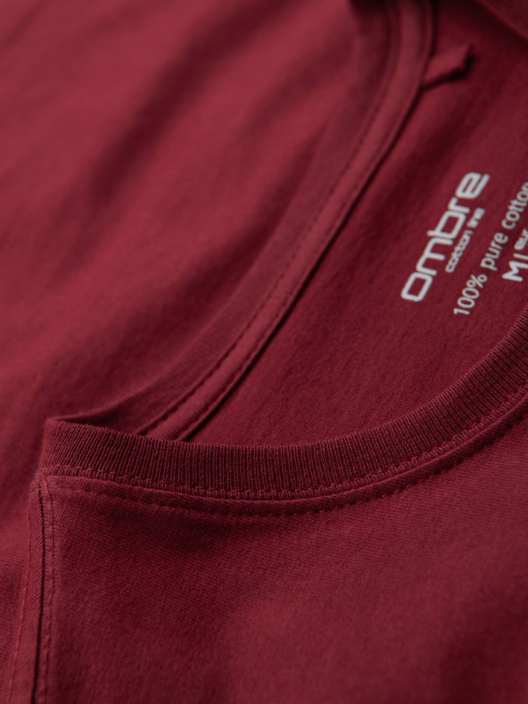 Ombre Clothing Pánske klasické bavlnené tričko BASIC - bordó
