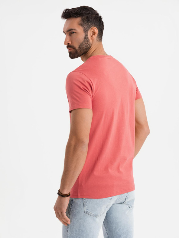 Ombre Clothing Pánske klasické bavlnené tričko BASIC - korálové