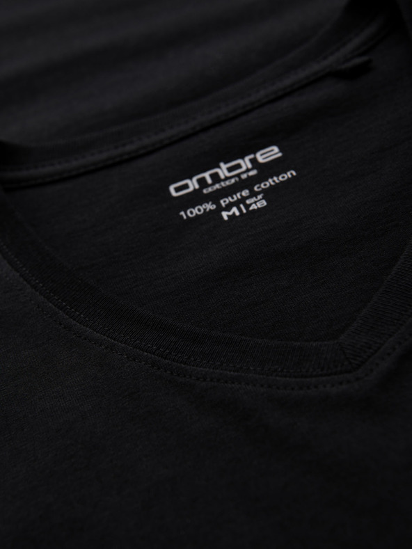 Ombre Clothing Pánske klasické bavlnené tričko BASIC so výstrihom - čierne