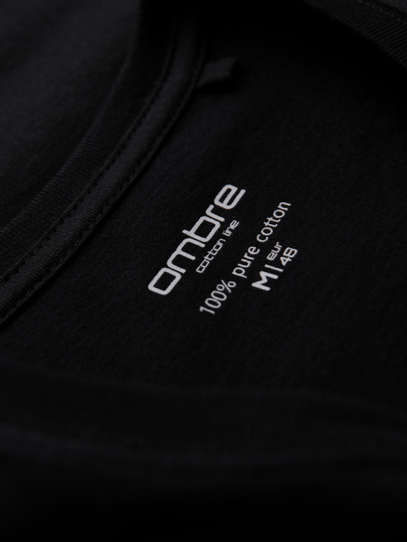Ombre Clothing Pánske klasické bavlnené tričko BASIC so výstrihom - čierne