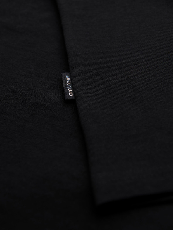 Ombre Clothing Pánske klasické bavlnené tričko BASIC so výstrihom - čierne