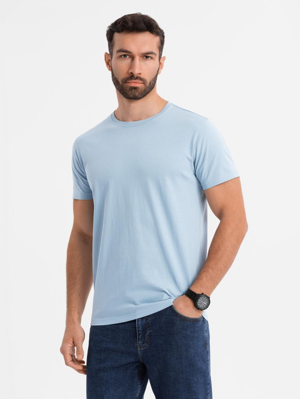 Ombre Clothing Pánske klasické bavlnené tričko BASIC - svetlo modré