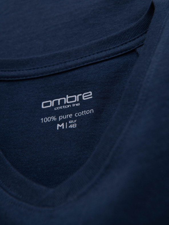 Ombre Clothing Pánske klasické bavlnené tričko BASIC so výstrihom do V - tmavo modré