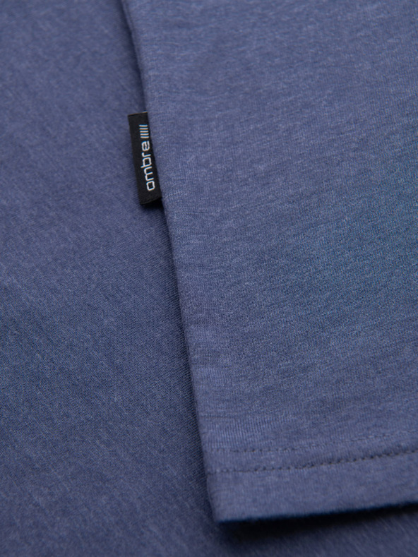 Ombre Clothing Pánske klasické bavlnené tričko BASIC so výstrihom do V - modrý melír