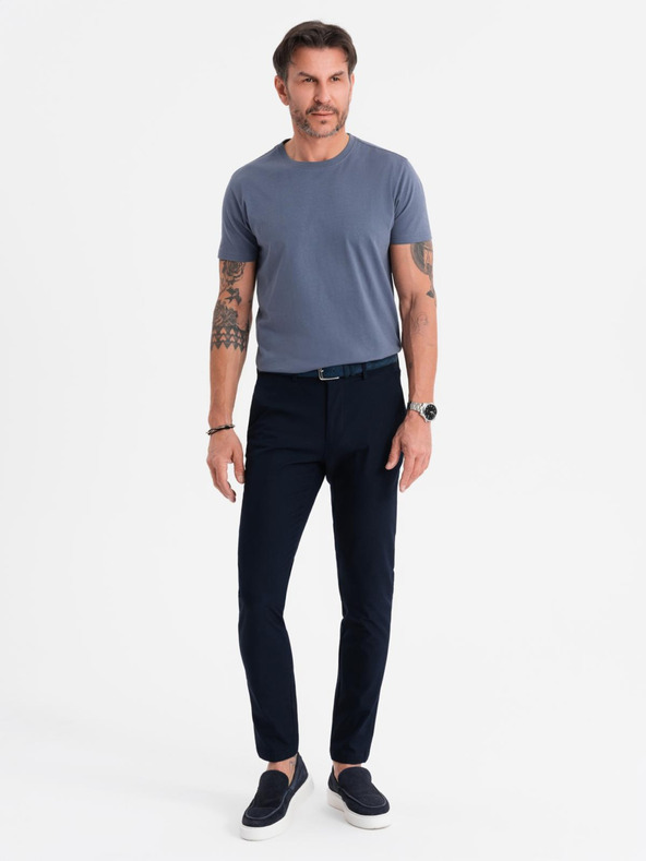 Ombre Clothing Pánske klasické bavlnené tričko BASIC - modrá džínsovina