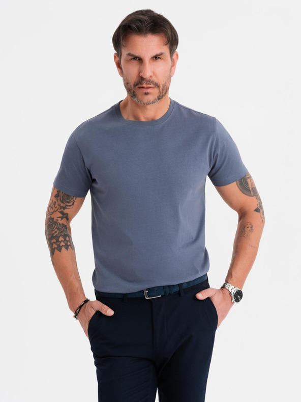 Ombre Clothing Pánske klasické bavlnené tričko BASIC - modrá džínsovina