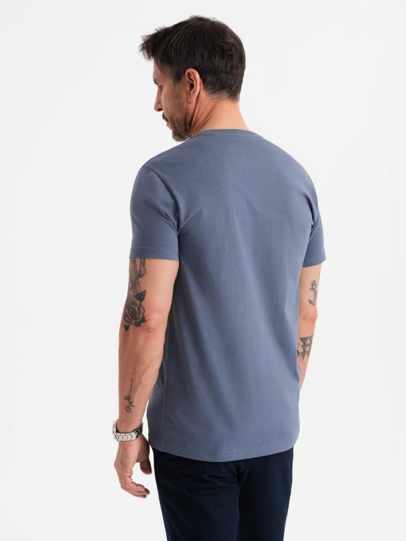 Ombre Clothing Pánske klasické bavlnené tričko BASIC - modrá džínsovina