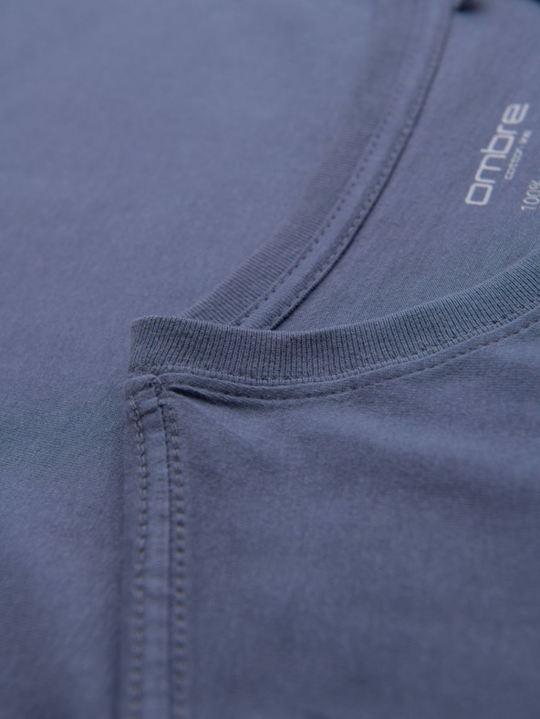 Ombre Clothing Pánske klasické bavlnené tričko BASIC - modrá džínsovina