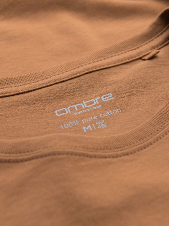 Ombre Clothing BASIC pánske klasické bavlnené tričko - hnedé