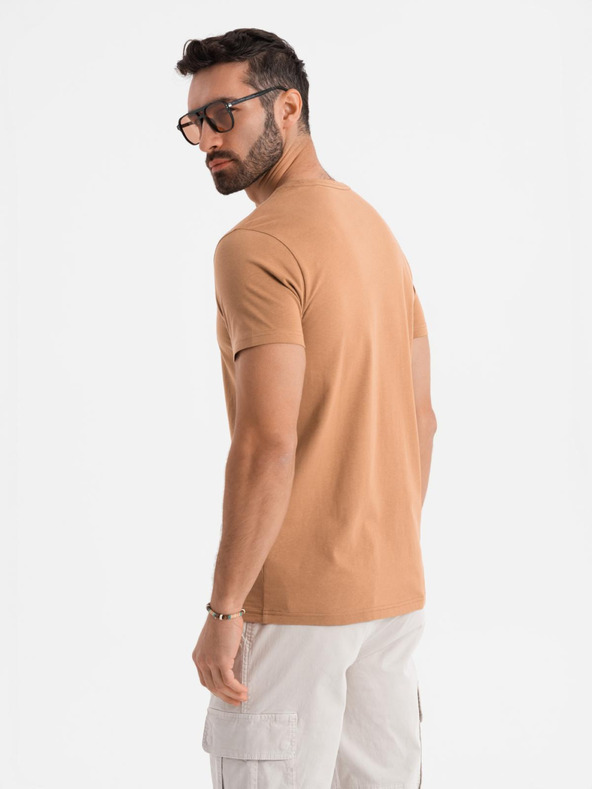 Ombre Clothing BASIC pánske klasické bavlnené tričko - hnedé