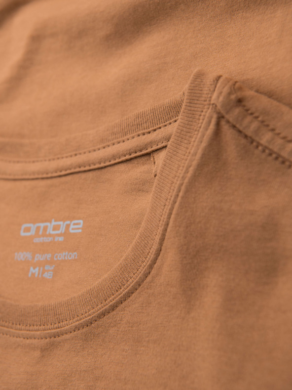 Ombre Clothing BASIC pánske klasické bavlnené tričko - hnedé