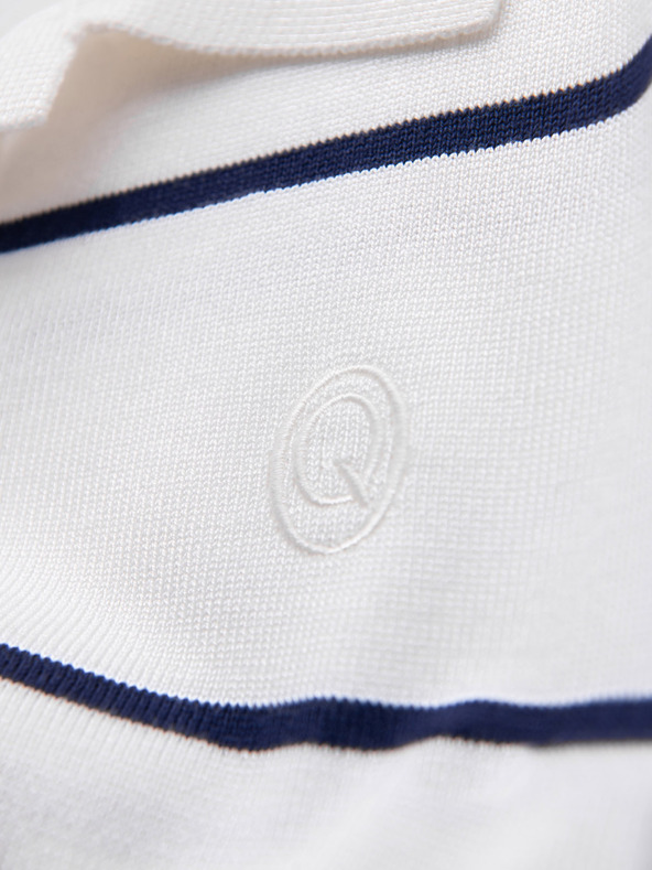 Ombre Clothing Pánska polokošeľa s dlhým rukávom a vodorovným pruhom z viskózy - biela a tmavo modrá