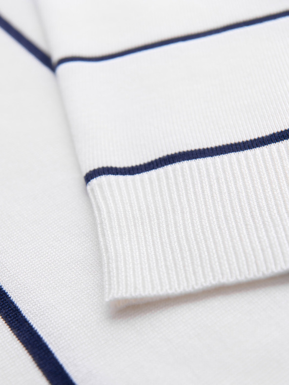 Ombre Clothing Pánska polokošeľa s dlhým rukávom a vodorovným pruhom z viskózy - biela a tmavo modrá