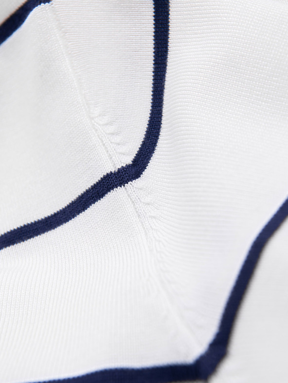 Ombre Clothing Pánska polokošeľa s dlhým rukávom a vodorovným pruhom z viskózy - biela a tmavo modrá