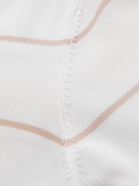 Ombre Clothing Pánska polokošeľa s dlhým rukávom a vodorovným pruhom z viskózy - biela a béžová