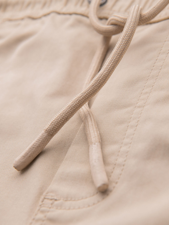 Ombre Clothing Pánske bavlnené cargo kraťasy s elastickým pásom - béžové