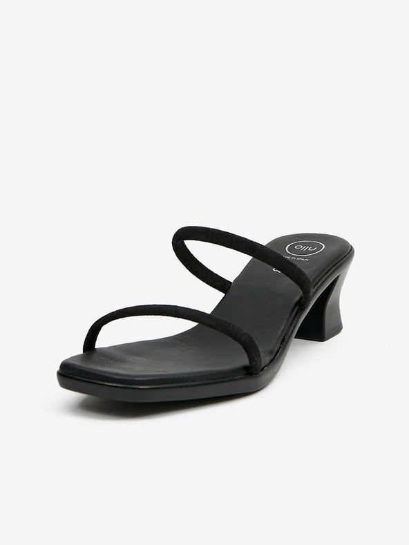 Ojju Čierne dámske kožené papuče na podpätku OJJU