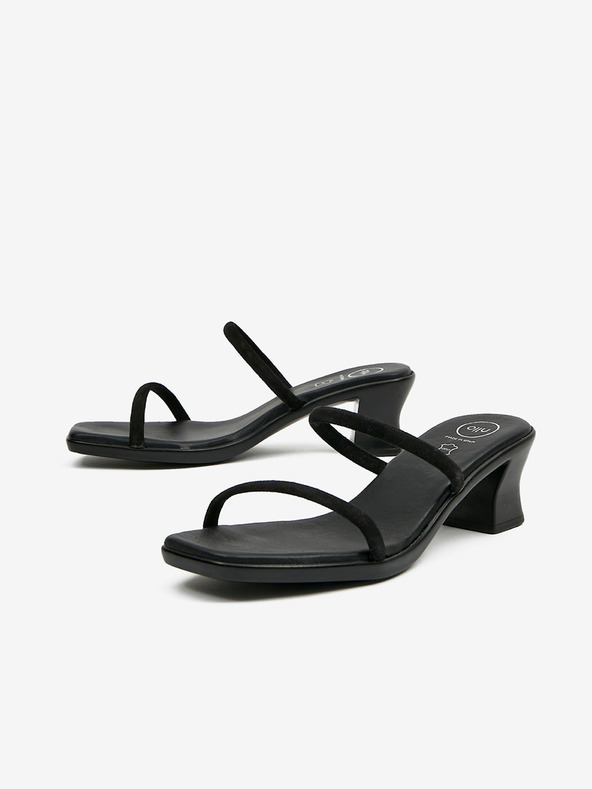 Ojju Čierne dámske kožené papuče na podpätku OJJU