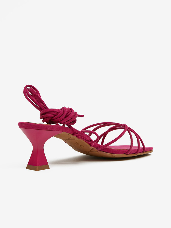 Ojju Tmavo ružové dámske semišové sandále na podpätku OJJU