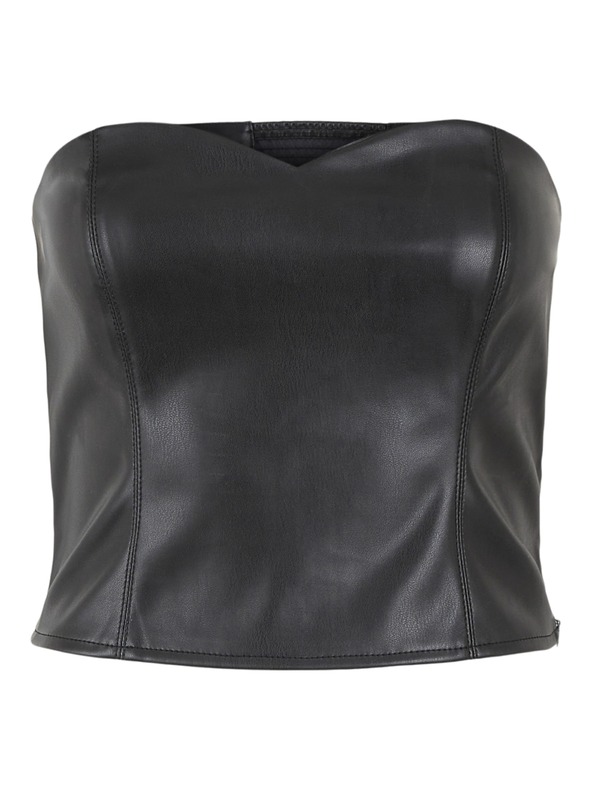 Pieces Čierny koženkový top Pieces Karmen