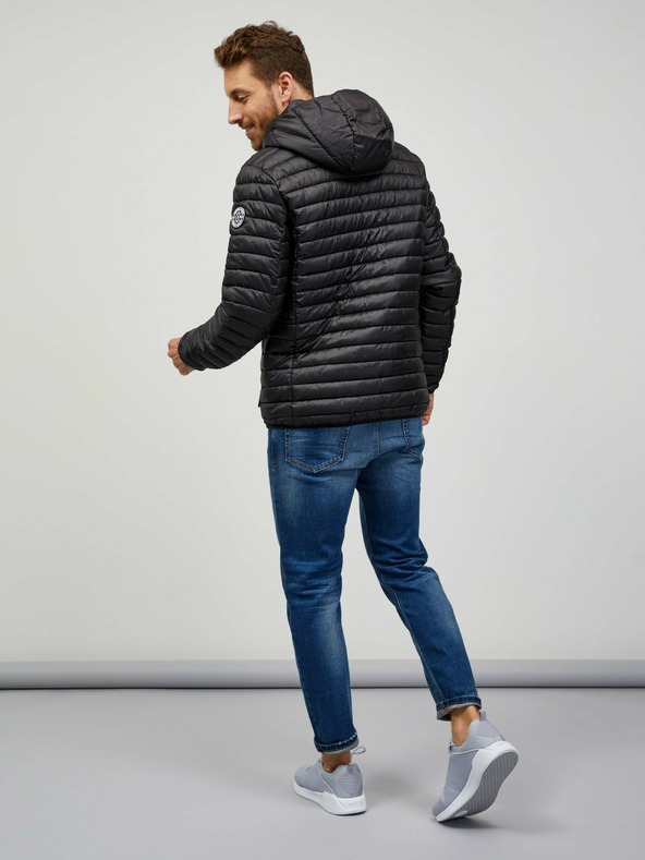 Sam 73 Čierna pánska prešívaná bunda s kapucňou SAM 73 Edmund