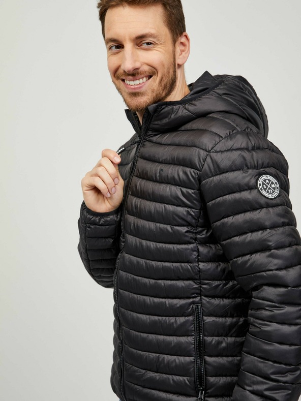 Sam 73 Čierna pánska prešívaná bunda s kapucňou SAM 73 Edmund