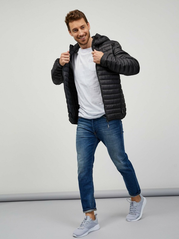 Sam 73 Čierna pánska prešívaná bunda s kapucňou SAM 73 Edmund