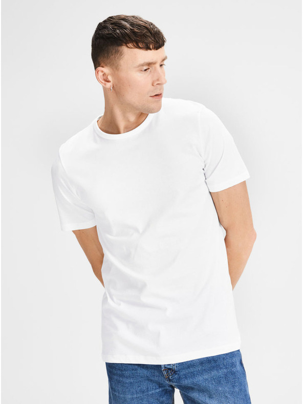 Jack & Jones Sada dvoch bielych pánskych tričiek Jack & Jones Basic s krátkym rukávom