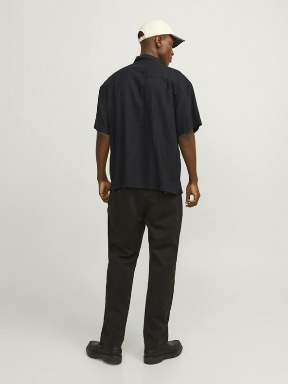 Jack & Jones Čierna pánska ľanová košeľa s krátkym rukávom Jack & Jones Faro