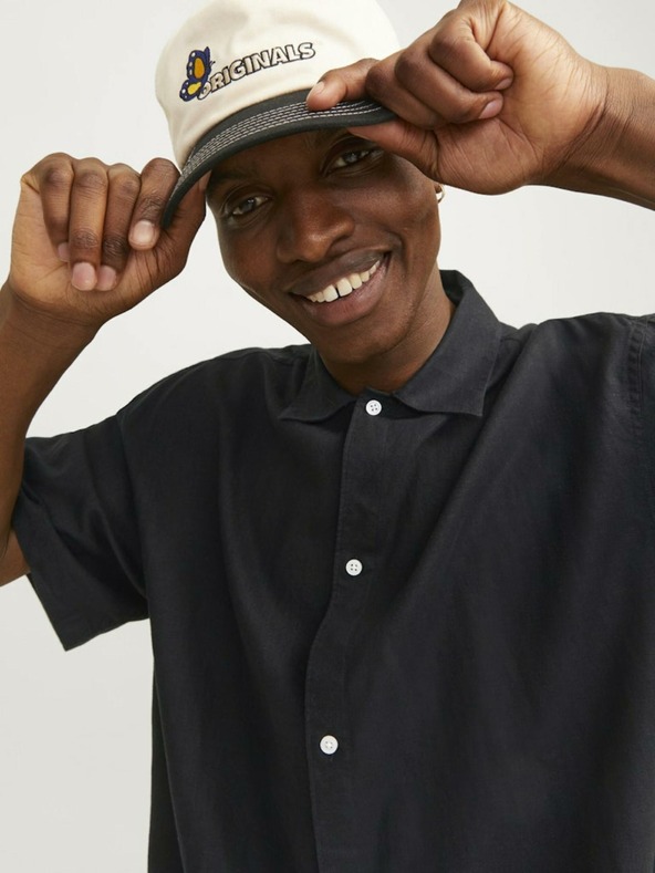 Jack & Jones Čierna pánska ľanová košeľa s krátkym rukávom Jack & Jones Faro