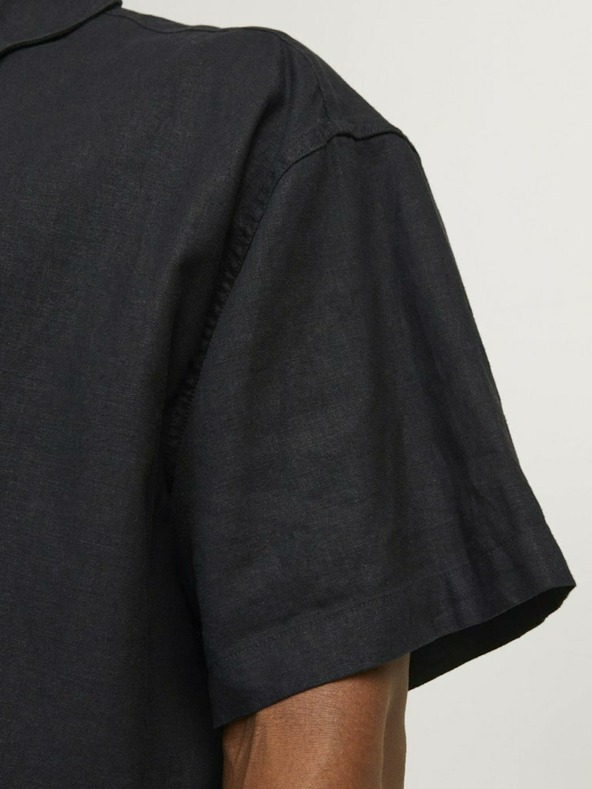 Jack & Jones Čierna pánska ľanová košeľa s krátkym rukávom Jack & Jones Faro