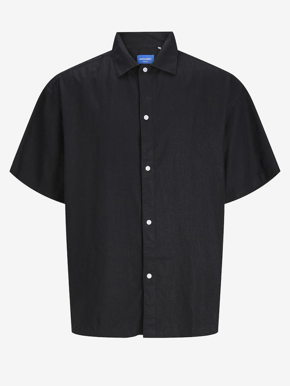 Jack & Jones Čierna pánska ľanová košeľa s krátkym rukávom Jack & Jones Faro