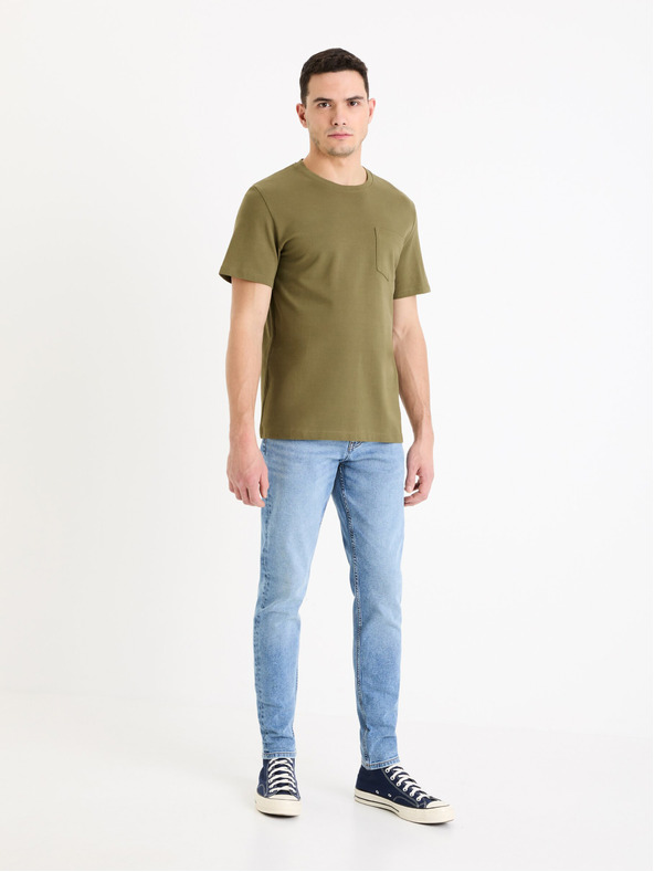 Celio Khaki pánske základné tričko Celio Gepik