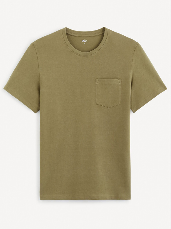 Celio Khaki pánske základné tričko Celio Gepik