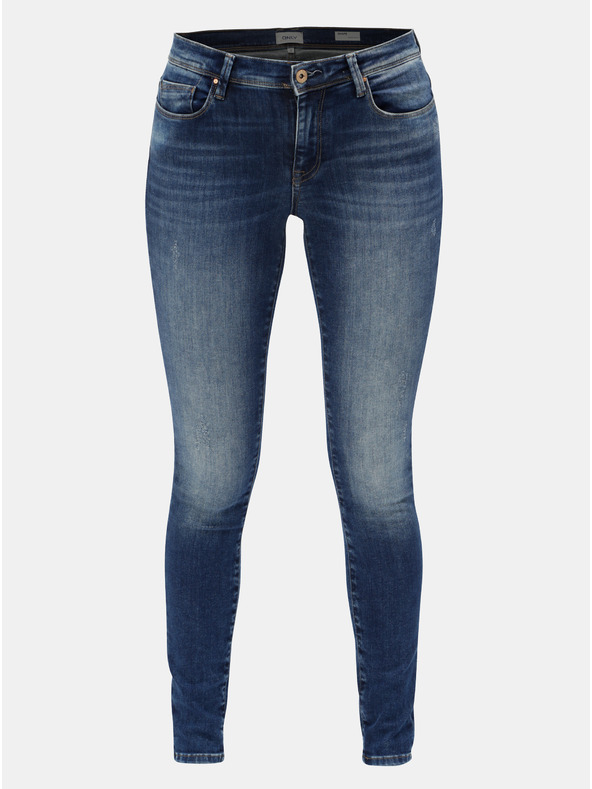 ONLY Modré skinny fit džínsy s roztrhaným efektom ONLY