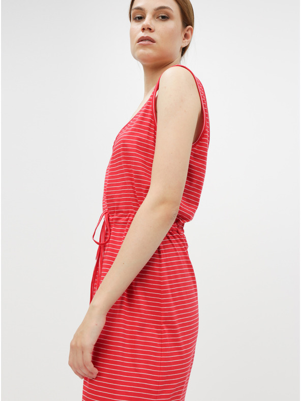 Vero Moda Červené pruhované základné maxi šaty s gombíkmi a rozparky VERO MODA Daina