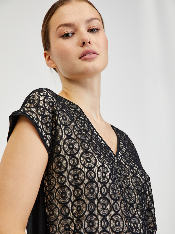 Orsay Béžovo-čierne dámske tričko s čipkou ORSAY