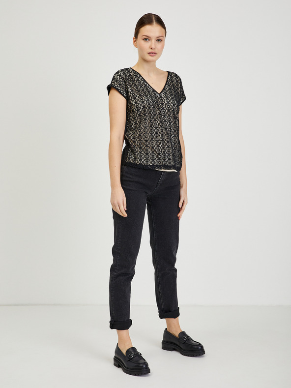 Orsay Béžovo-čierne dámske tričko s čipkou ORSAY