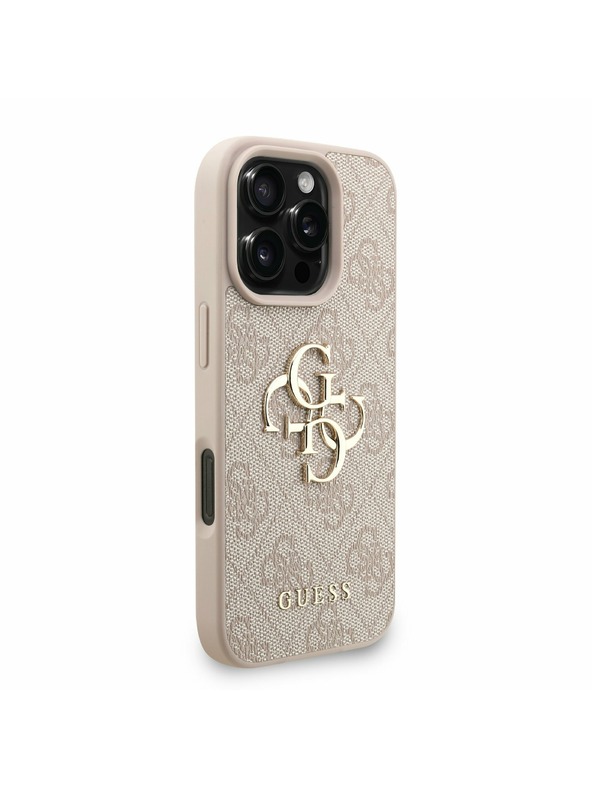 Guess Guess PU 4G Metal Logo Popruh Zadný kryt pre iPhone 16 Pro Ružový