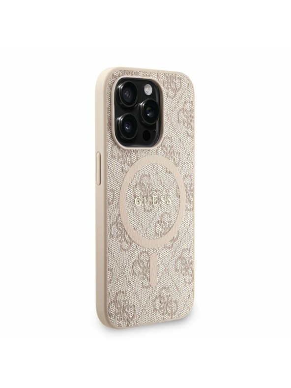 Guess Guess PU Koža 4G Farebný prsteň Popruh MagSafe Zadný kryt pre iPhone 15 Pro Pink
