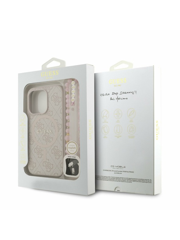 Guess Guess PU Koža 4G Farebný prsteň Popruh MagSafe Zadný kryt pre iPhone 15 Pro Pink