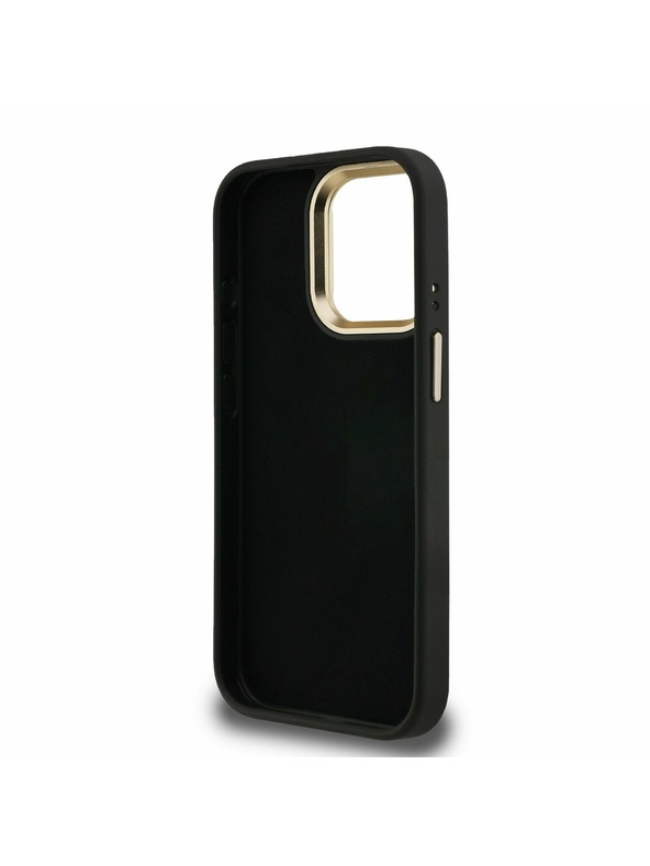 Guess Guess PU 4G Metal Logo Stand Camera Frame Zadný Kryt pre iPhone 15 Pro Max Black