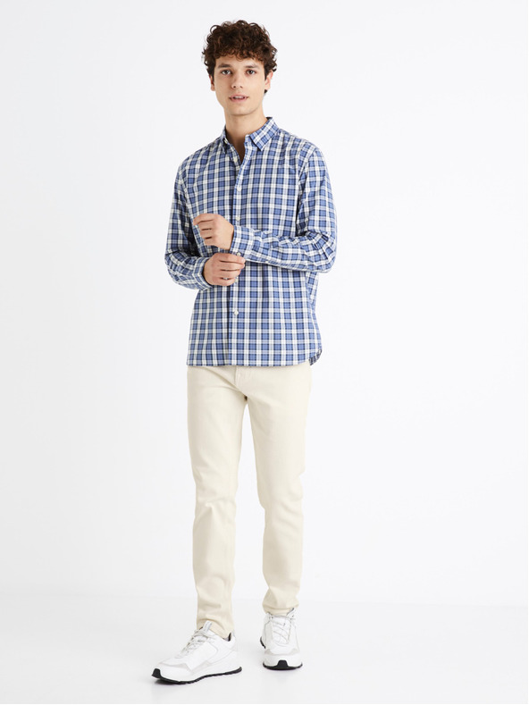 Celio Bielo-modrá pánska kockovaná košeľa Celio Dawayne