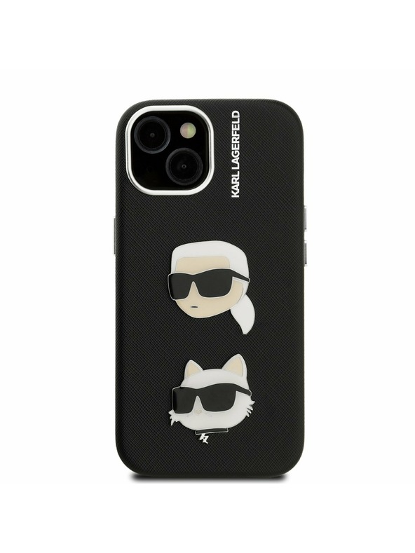 Karl Lagerfeld Karl Lagerfeld Grained PU K&CH Heads Zadný Kryt pre iPhone 15 Black