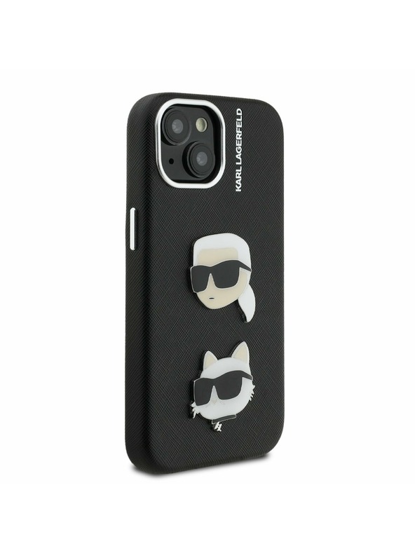 Karl Lagerfeld Karl Lagerfeld Grained PU K&CH Heads Zadný Kryt pre iPhone 15 Black