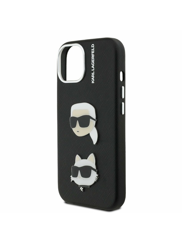 Karl Lagerfeld Karl Lagerfeld Grained PU K&CH Heads Zadný Kryt pre iPhone 15 Black