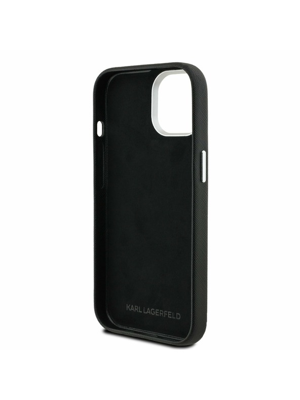 Karl Lagerfeld Karl Lagerfeld Grained PU K&CH Heads Zadný Kryt pre iPhone 15 Black