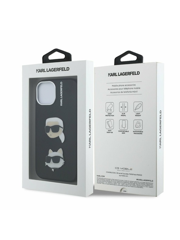 Karl Lagerfeld Karl Lagerfeld Grained PU K&CH Heads Zadný Kryt pre iPhone 15 Black