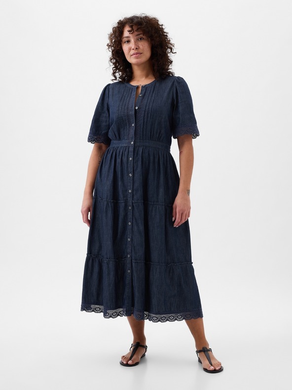 GAP Džínsové midi šaty s čipkou GAP