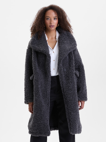 Orsay Tmavosivý dámsky kabát z umelej kožušiny ORSAY